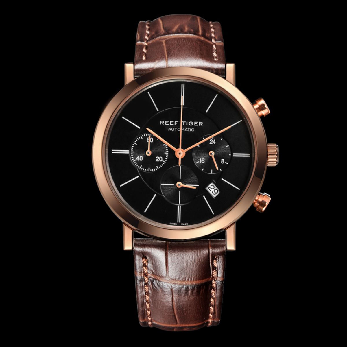 REEF TIGER Seattle Mountain Rainier Chronograph RGA162 Rosegold Brown leather