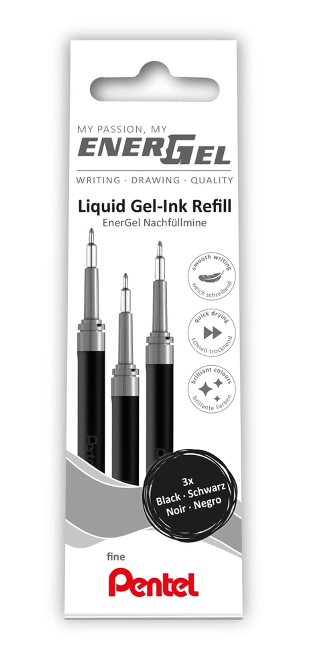 Refill Pentel 3 stk Energel 0,5mm sort