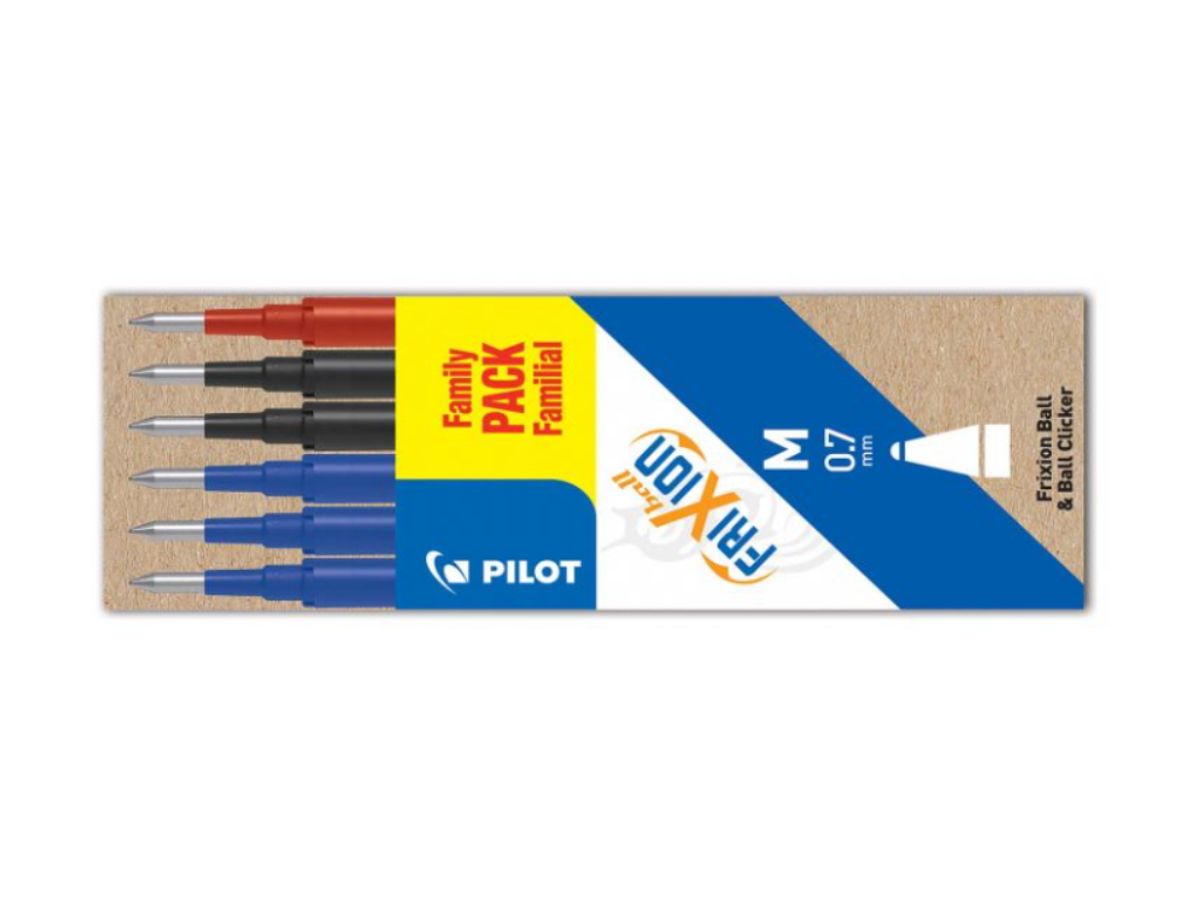 Refill Pilot Frixion 2xsort/3xblå/rød 0,7 mm 6-stk