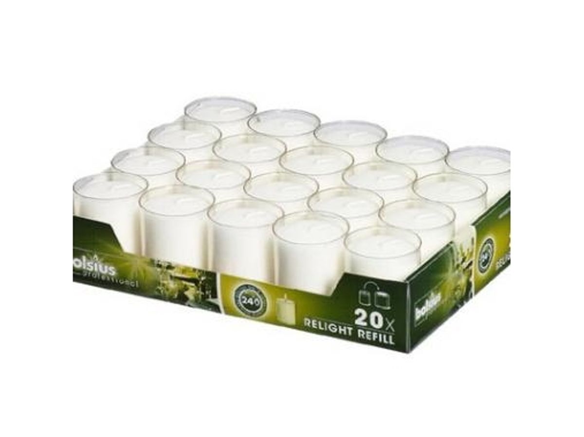 Refill Relight Brændetid 24 Timer Til Glaslys Klar,4 Pk X 20 Stk/Krt