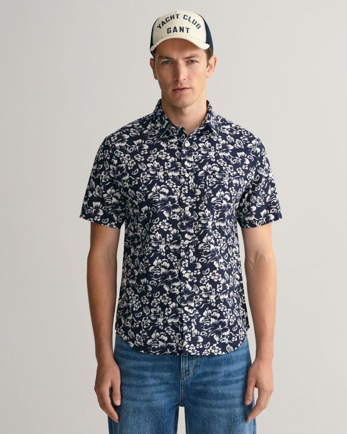 REG FLORAL COTTON LINEN SS SHIRT