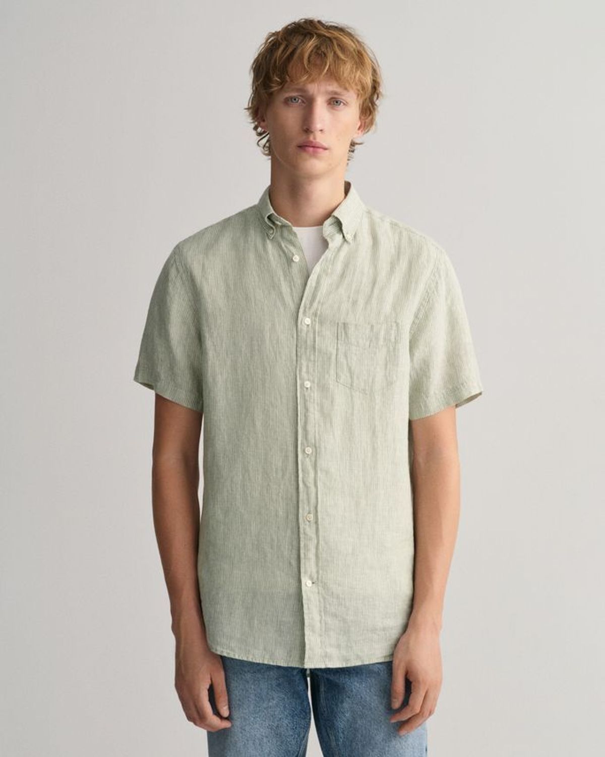 REG LINEN STRIPE SS SHIRT