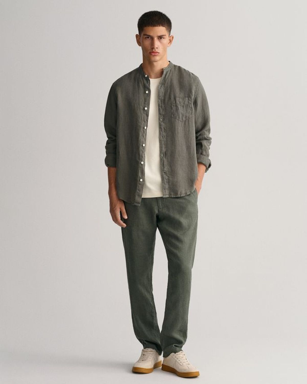 REG UT GMNT DYED LINEN BAND SHIRT