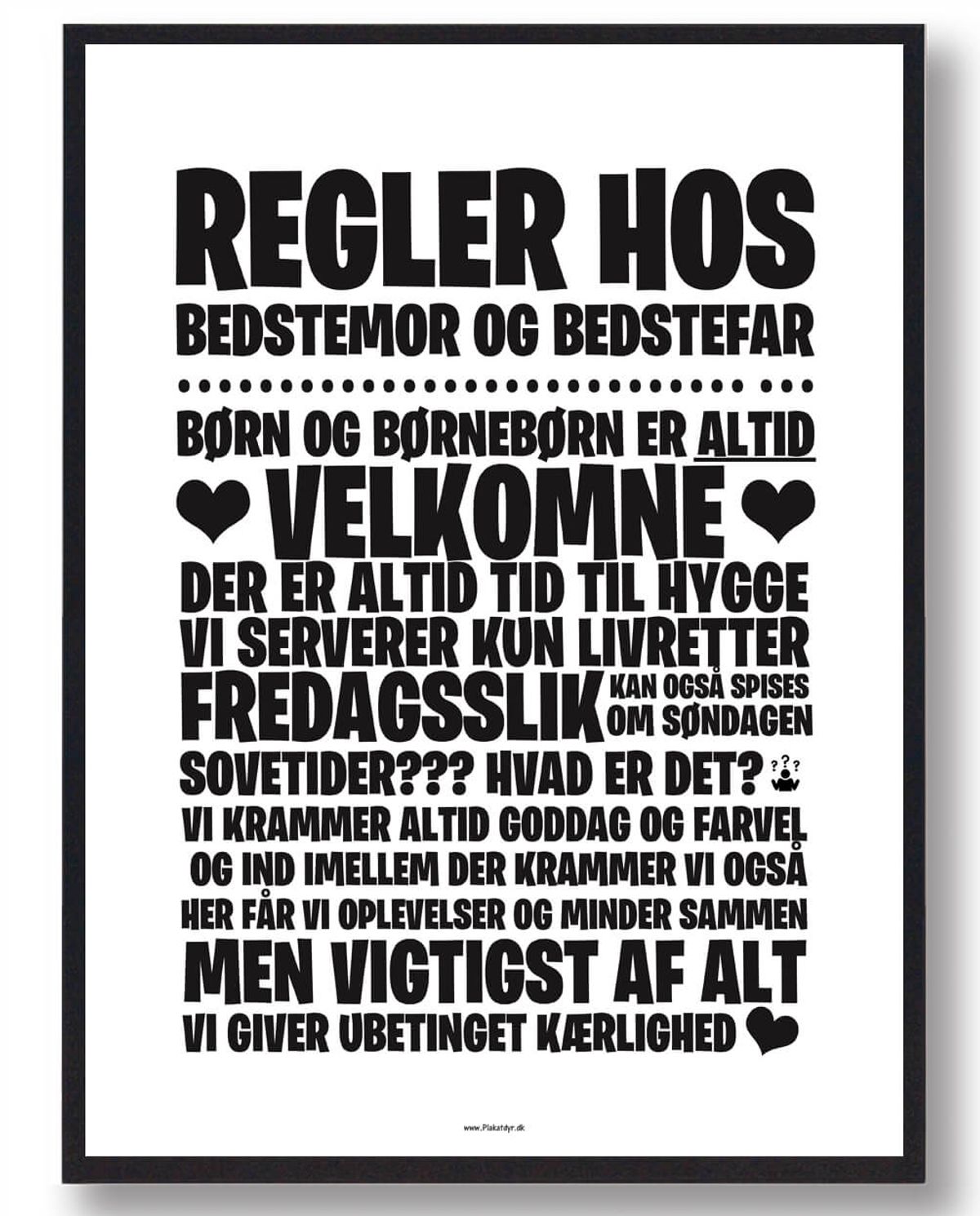 Regler hos Bedsteforældre - plakat (Størrelse: L - 50x70cm (B2))