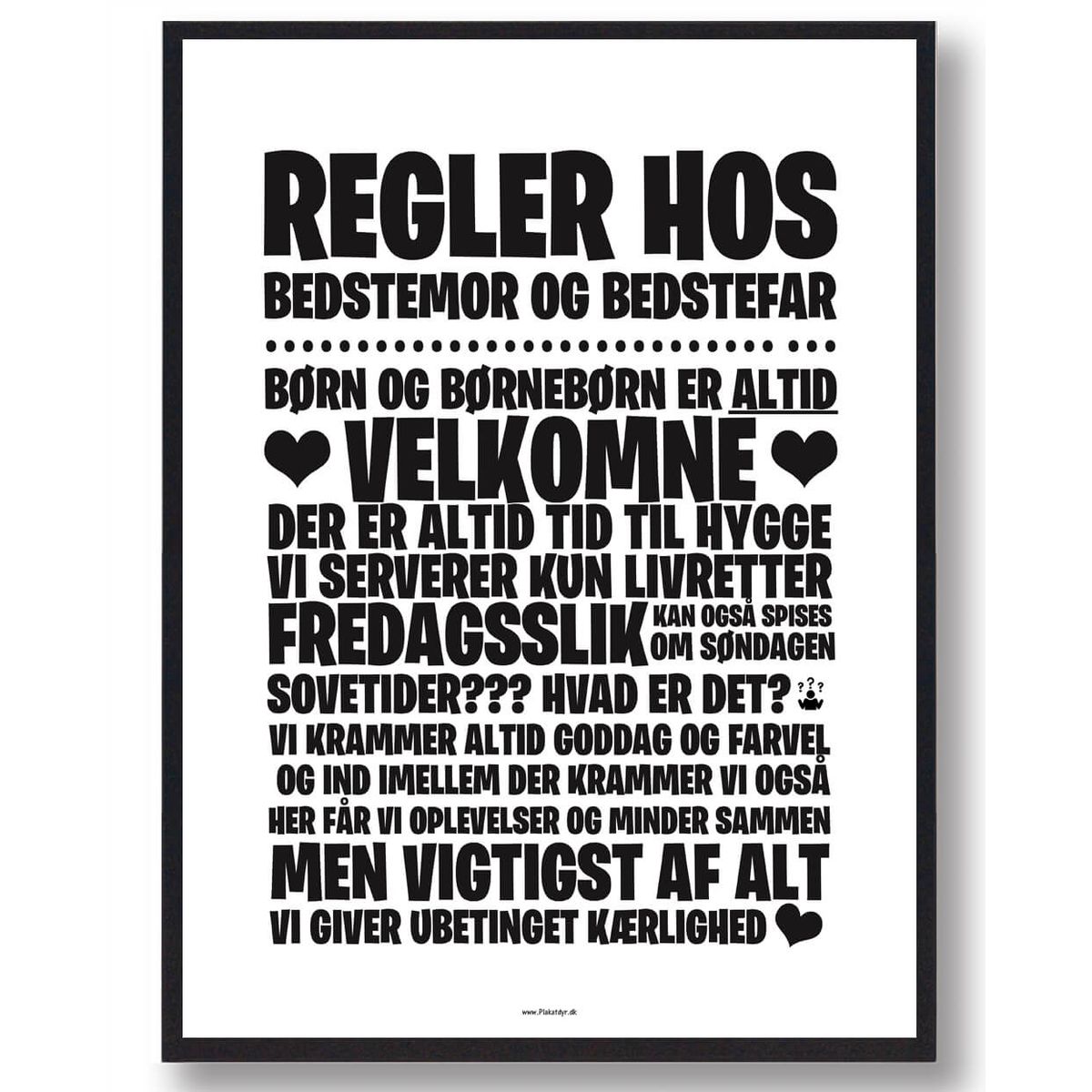 Regler hos Bedsteforældre - plakat (Størrelse: M - 30x40cm)