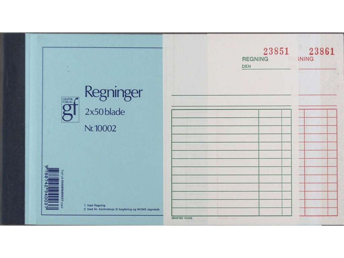 Regningsblok Gf10002 108x150mm 2x50 Blade