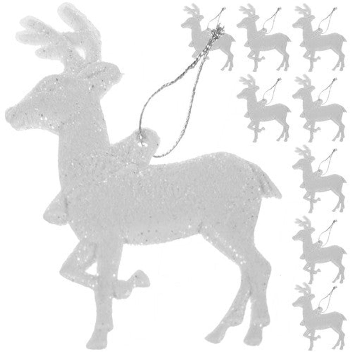 Reindeer Figurine Julepynt Sæt - 9 Stykker med Glitter