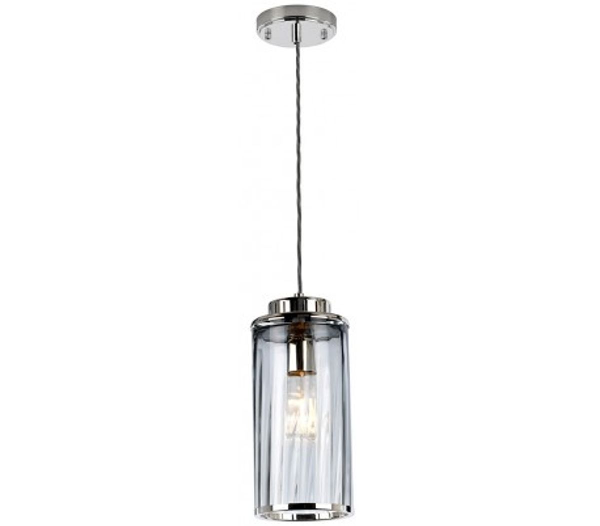 Reno Loftlampe i glas og stål H44 - 229 cm 1 x E27 - Poleret nikkel/Røget