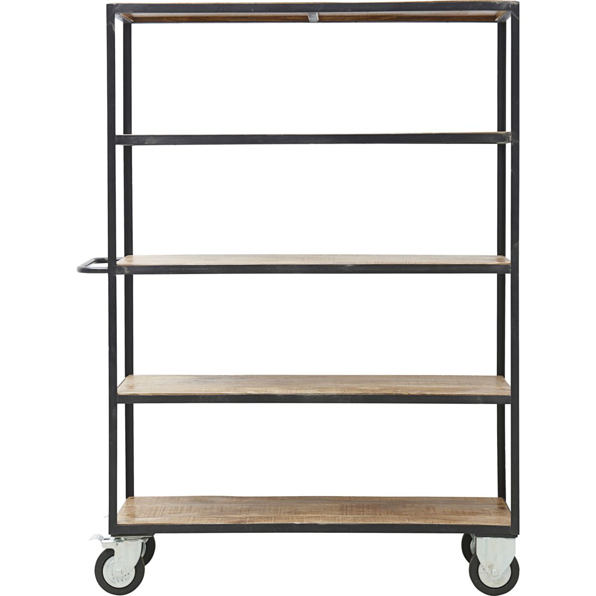 Reol m. 4 hjul, Sort;Wood - Black/Wood / Shelf: Mango Wood , Frame: Iron / l: 130 cm, w: 40 cm, h: 175 cm