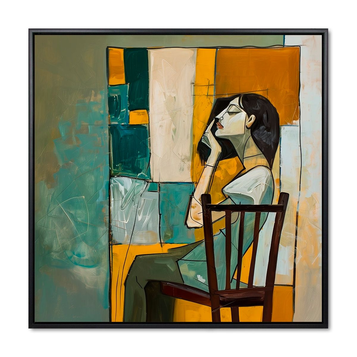 Restful Reflection - 100x100 cm. - Sort ramme