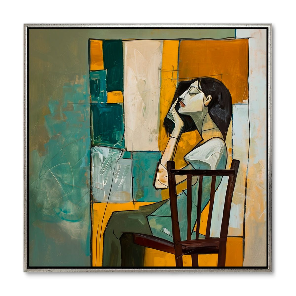 Restful Reflection - 100x100 cm. - Sølv ramme