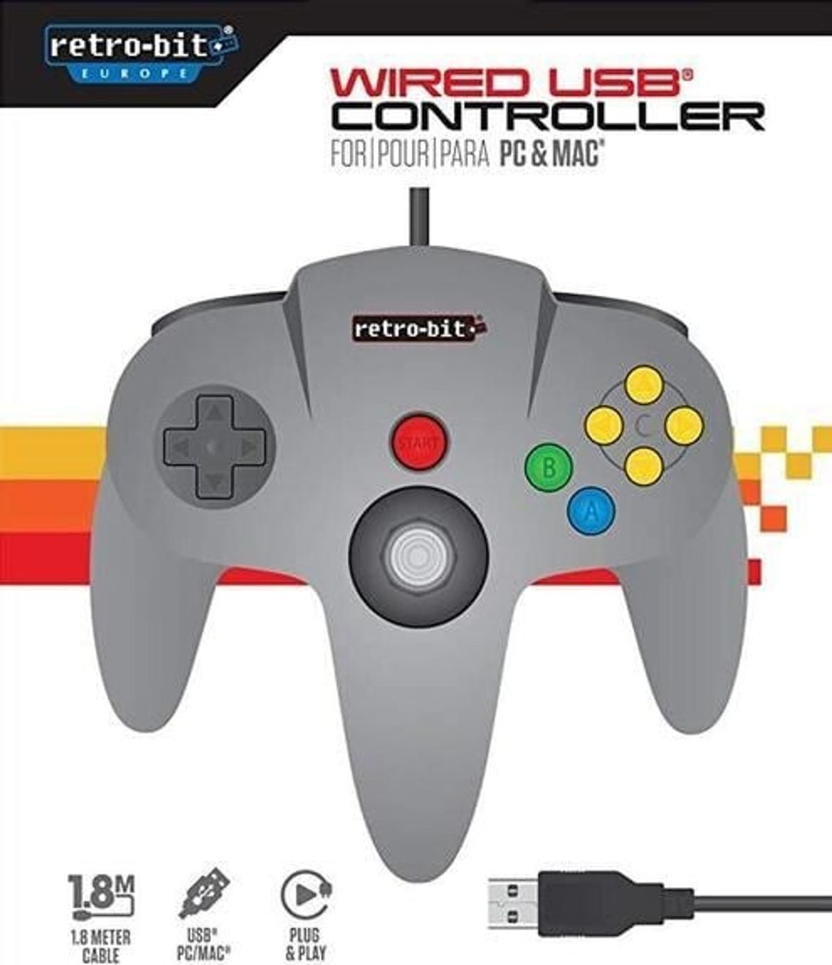 Retro-bit Grey N64 Usb Controller - PC