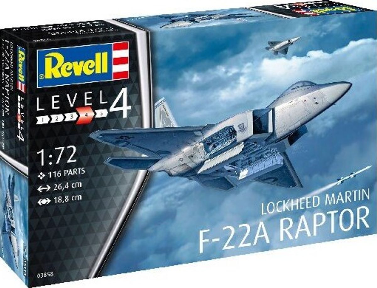 Revell - F-22a Raptor Model Fly Byggesæt - 1:72 - Level 4 - 03858