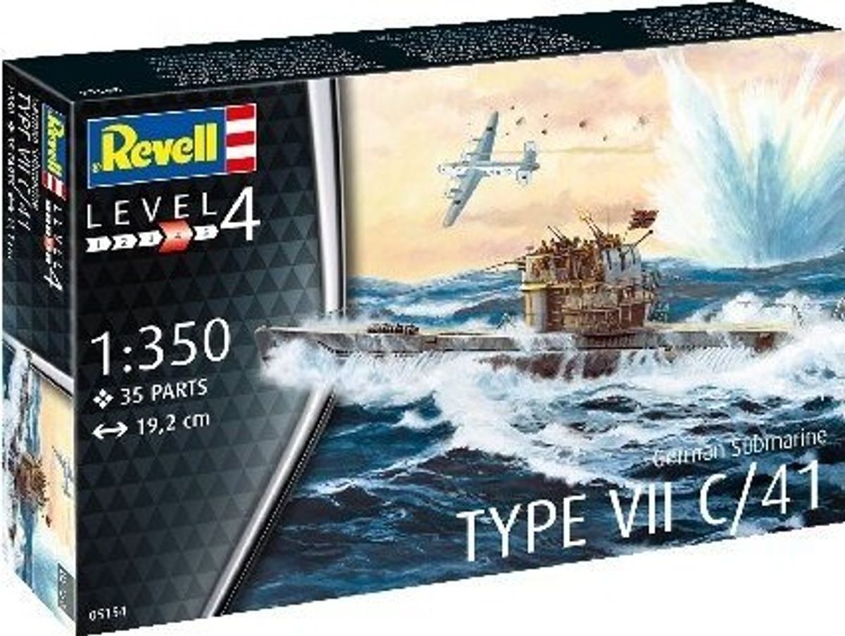 Revell - German Submarine Type Vii C/41 Ubåd Byggesæt - 1:350 - Level 4 - 05154