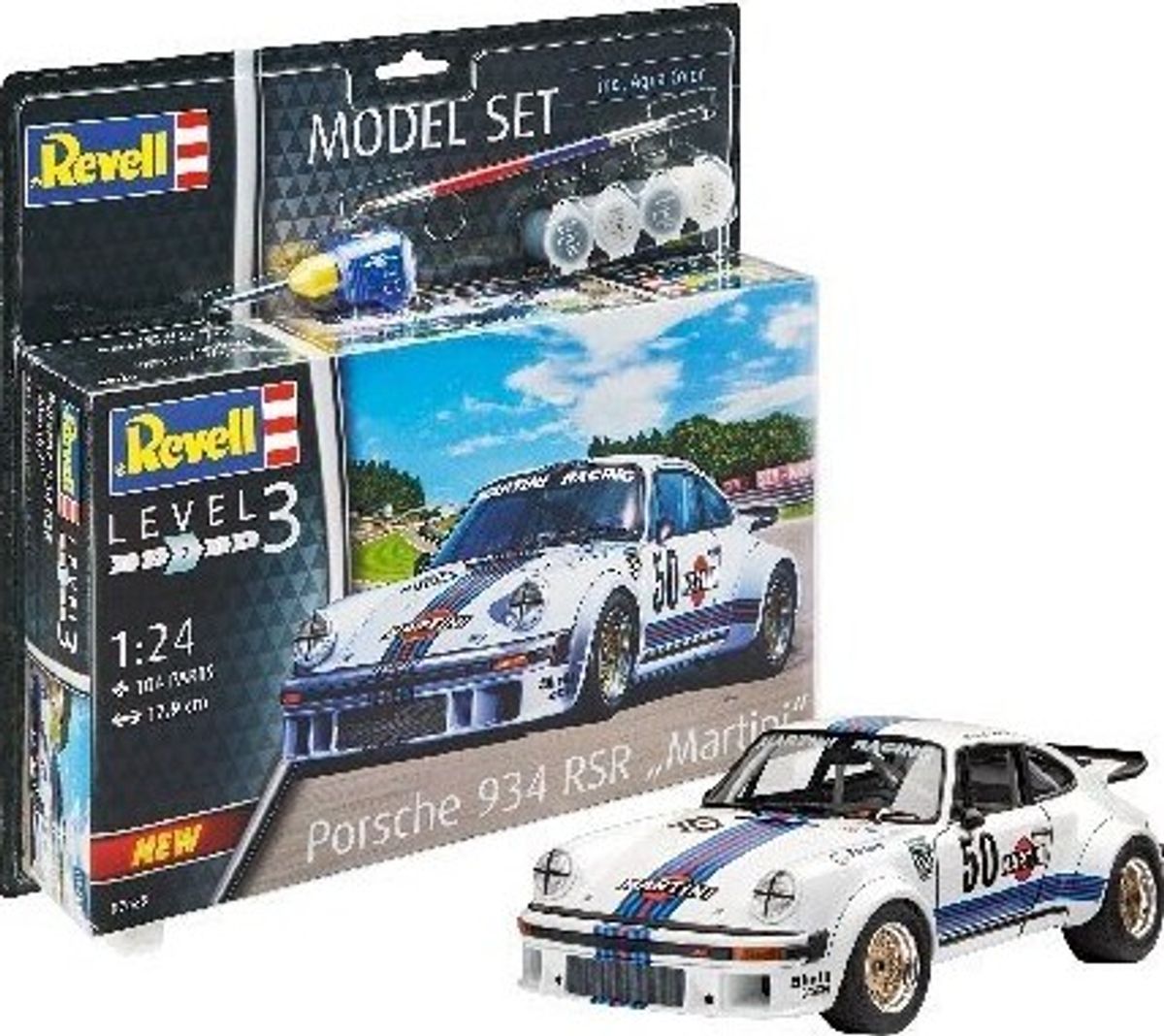 Revell - Porsche 934 Martini Bil Byggesæt Inkl. Maling - 1:24 - Level 3 - 67685