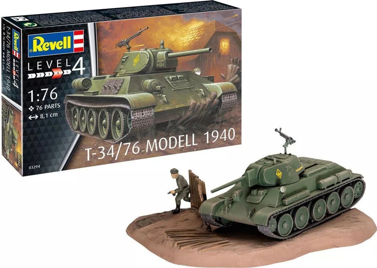 Revell - T-34/76 Modell 1940 Byggesæt - 1:76 - Level 4 - 03294