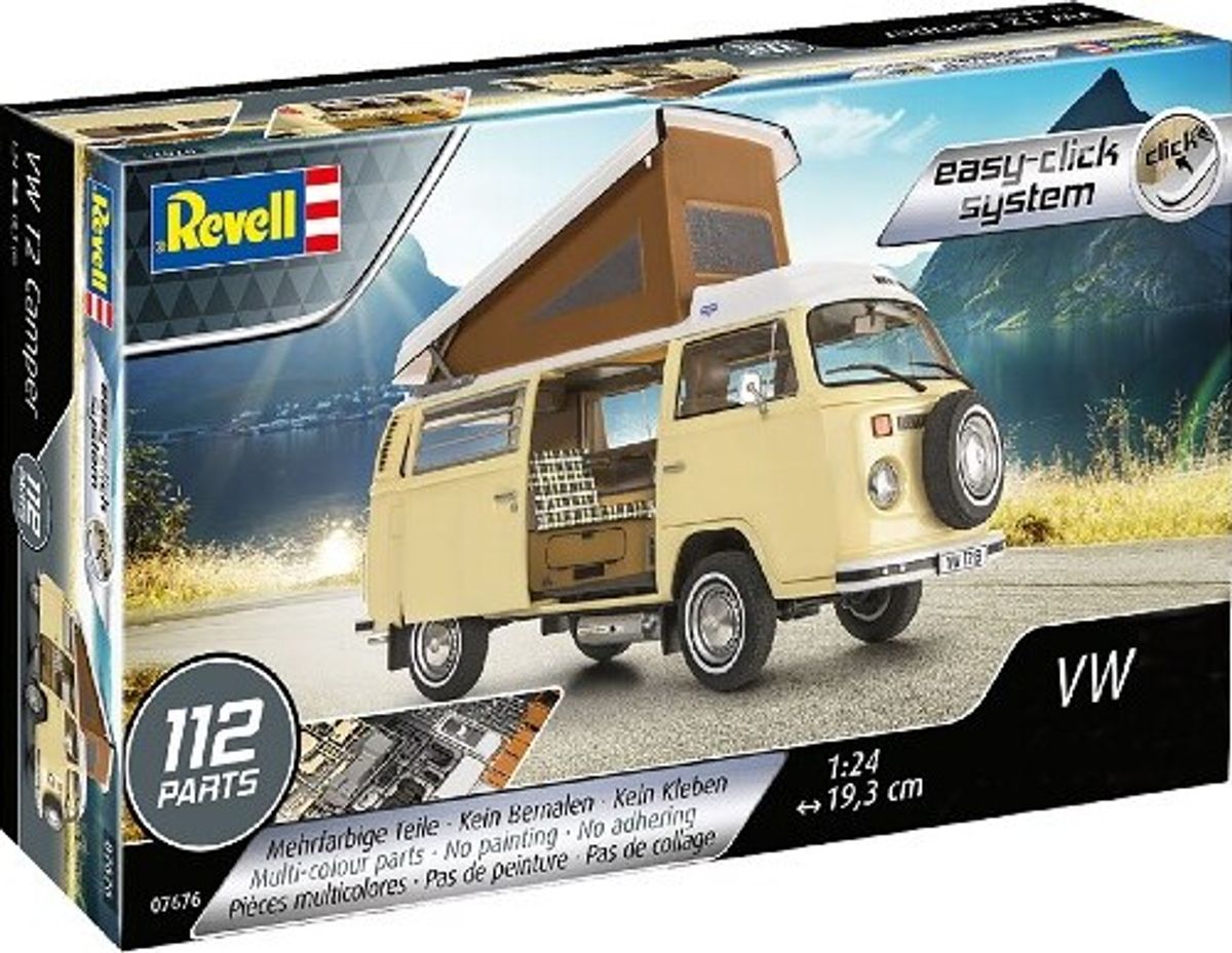 Revell - Vw T2 Camper Bil Byggesæt - 1:24 - Easy Click - 07676