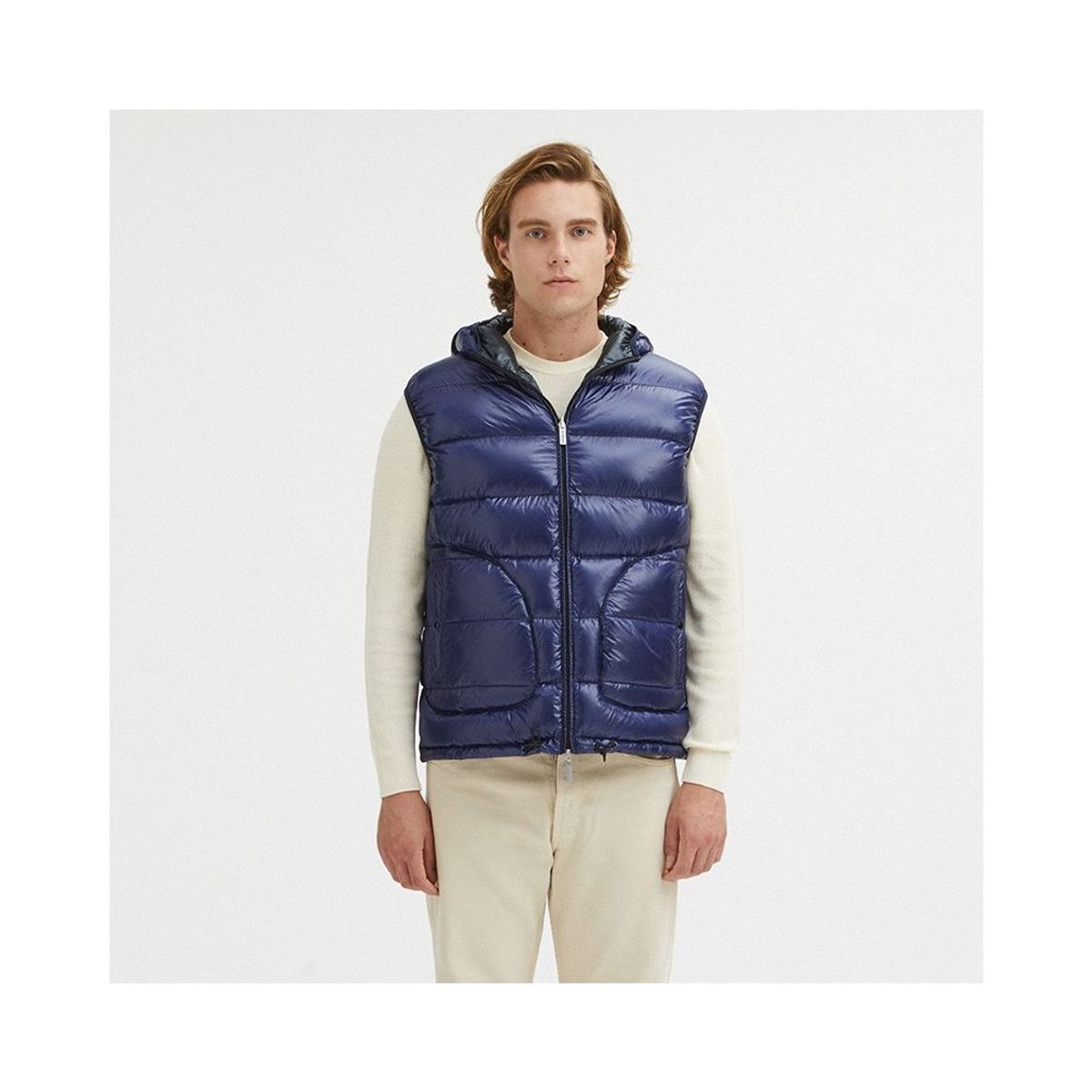 Reversible Centogrammi Hooded Vest in Blue/Grey