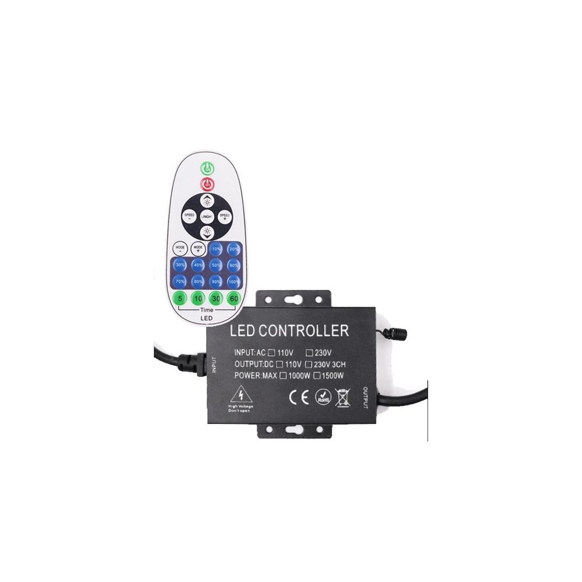 RF trådløs timer+dæmper med fjernbetjening - Inkl. endeprop, til 230V D16 Neonflex, memory funktion, maks. 200 m.