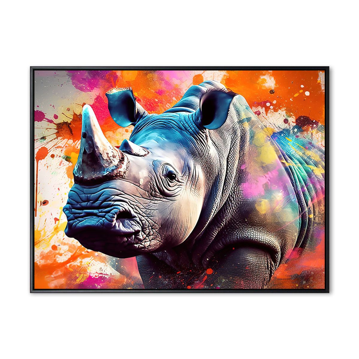 Rhinoceros - 70x100 cm - Sort svæveramme