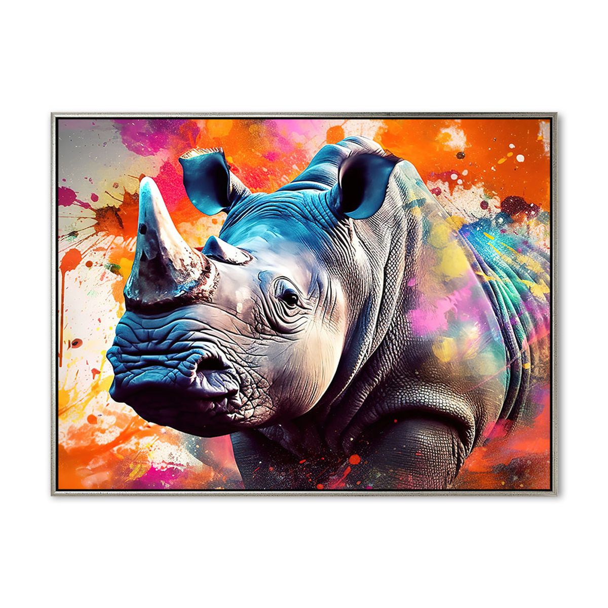 Rhinoceros - 70x100 cm - Sølv svæveramme