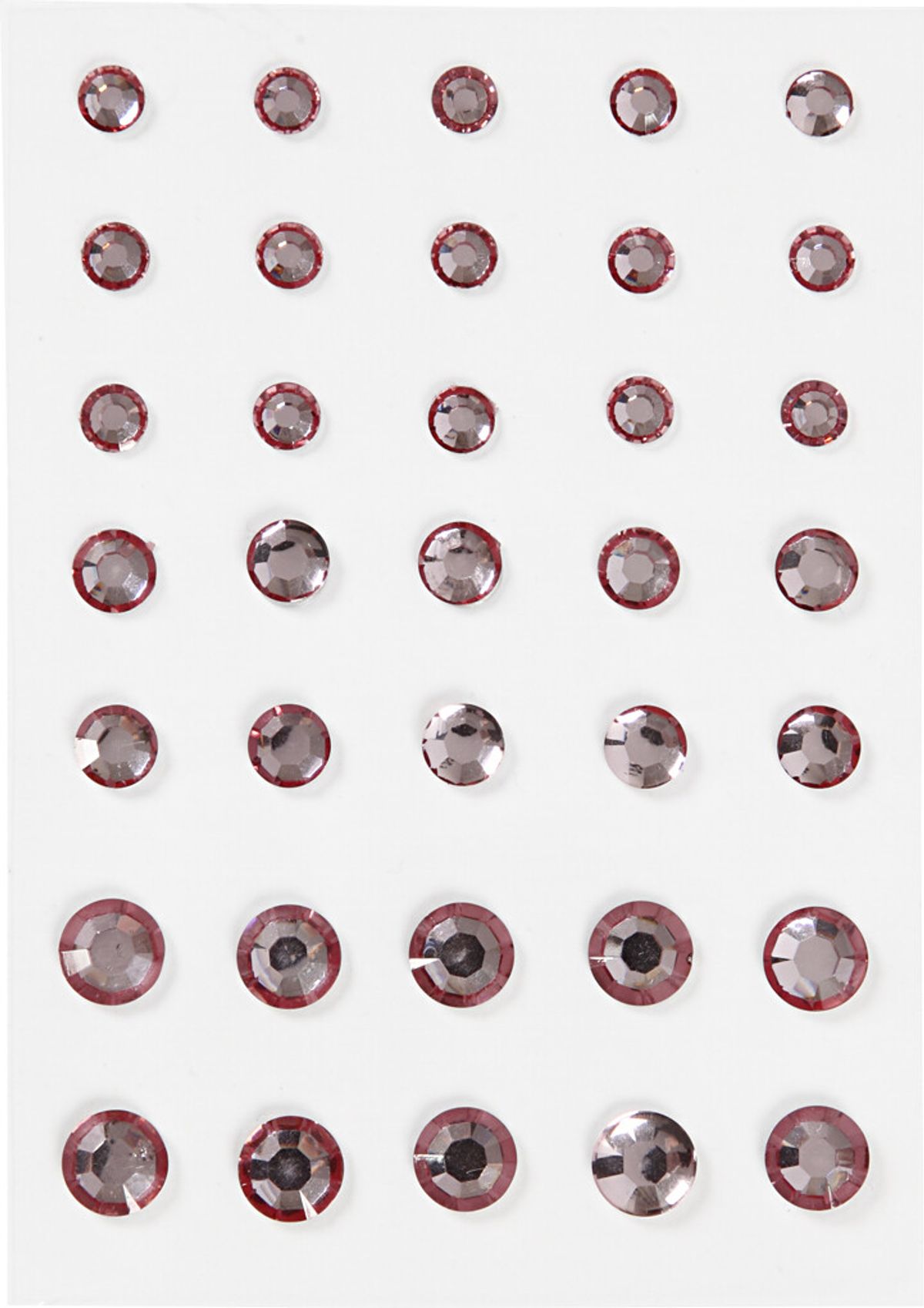 Rhinsten Klistermærker - Selvklæbende - Rund Kegle - Rosa - Str. 6+8+10 Mm - 35 Stk.
