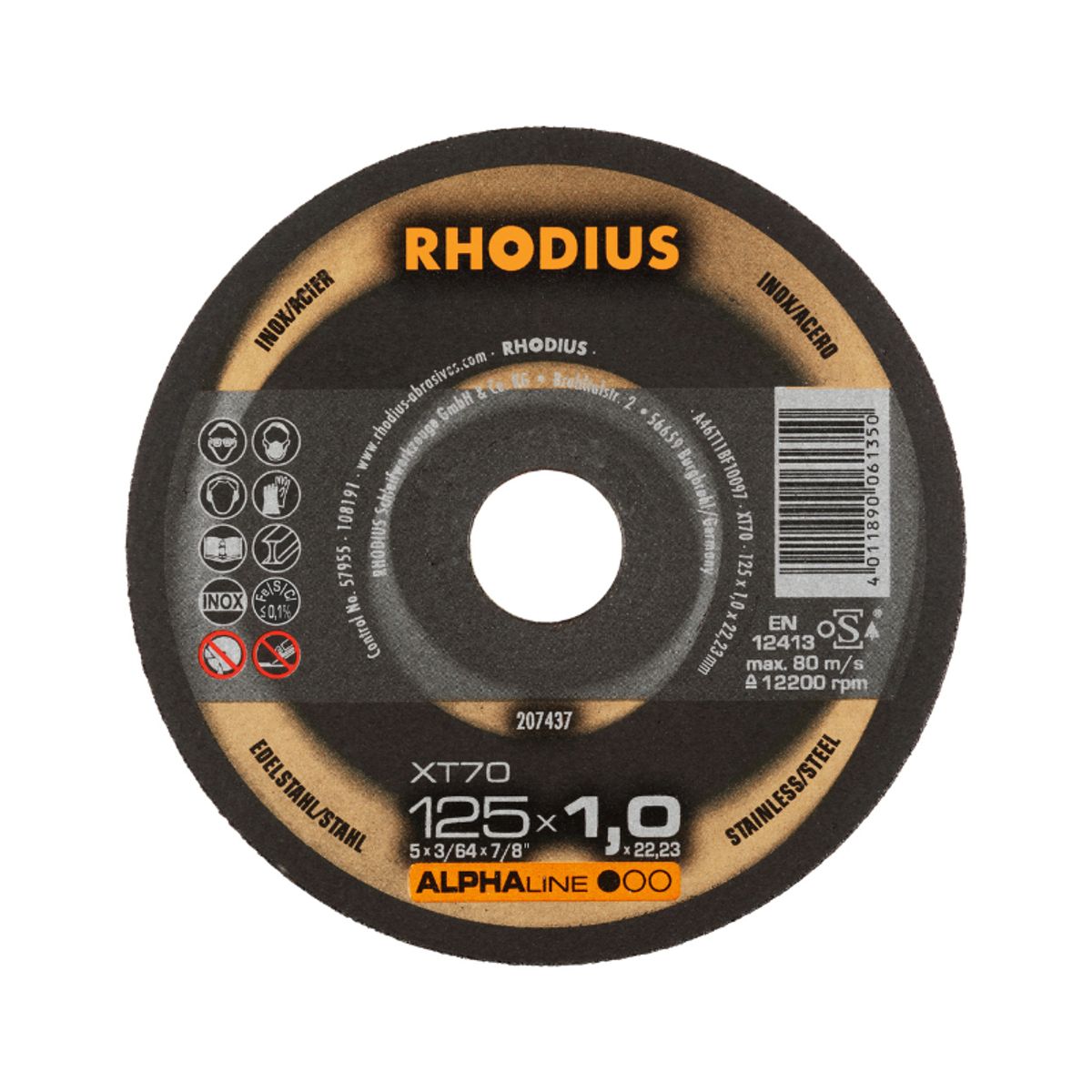 Rhodius Skæreskive XT70 125x1,0mm - 10 stk. i metaldåse