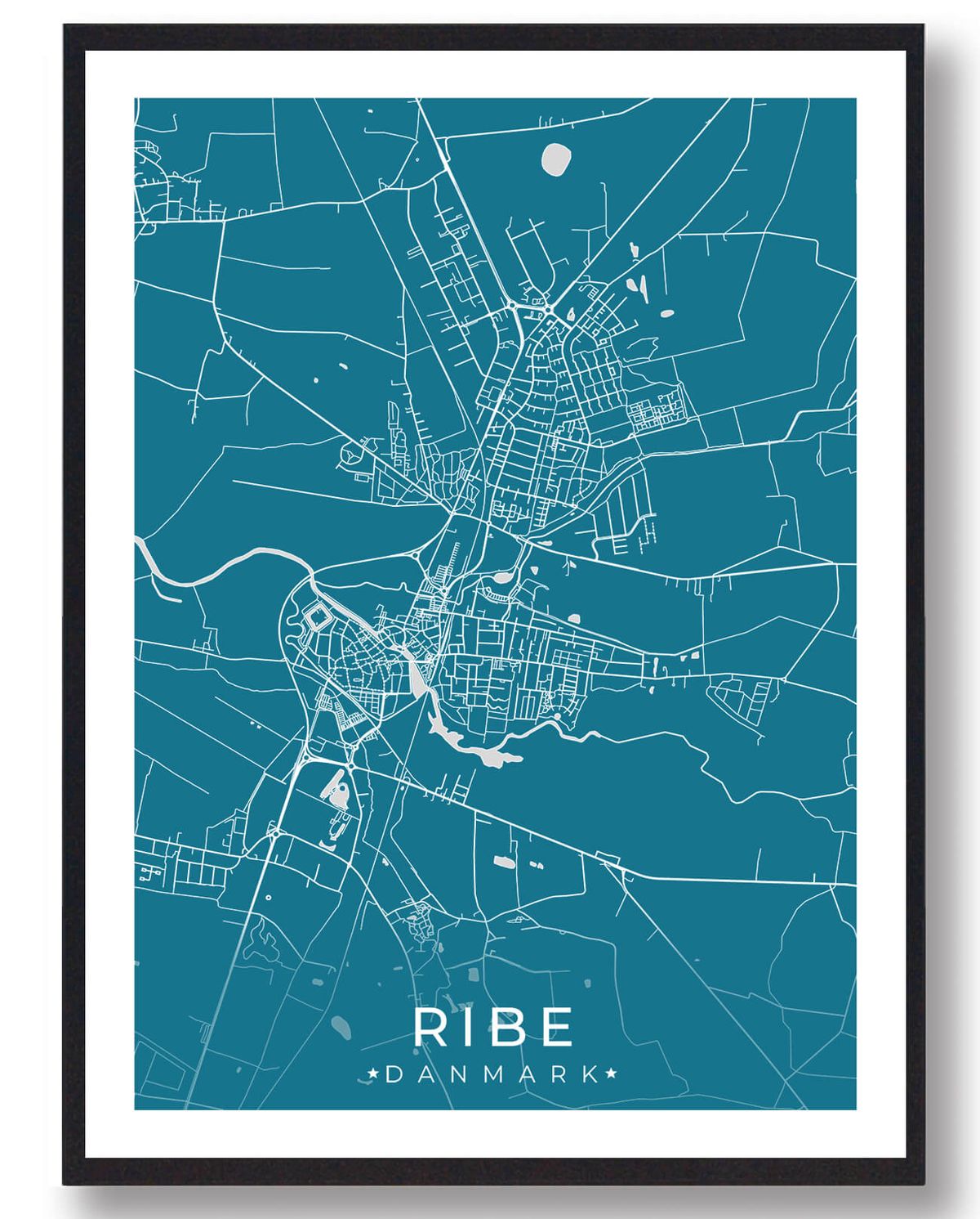 Ribe by plakat - blå (Størrelse: L - 50x70cm (B2))