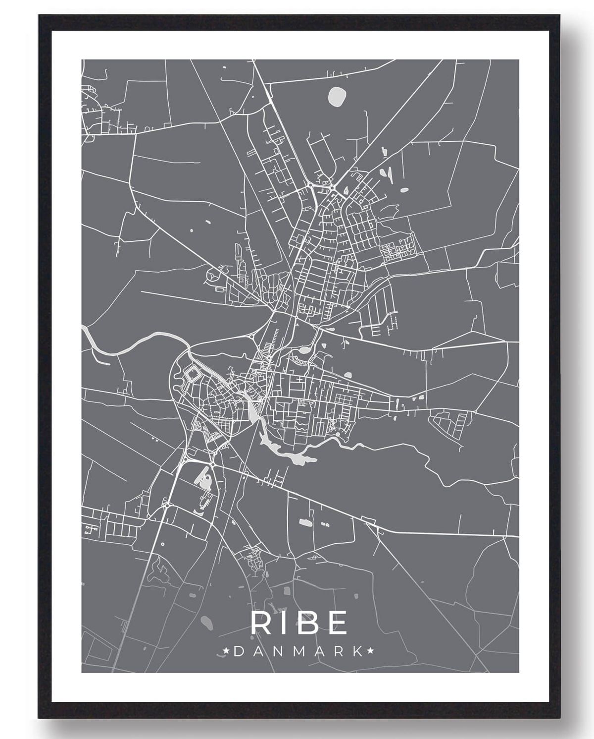 Ribe by plakat - grå (Størrelse: L - 50x70cm (B2))