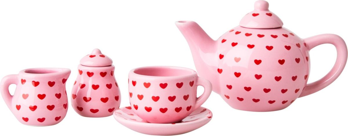 Rice - Doll Porcelain Tea Set With Heart Print