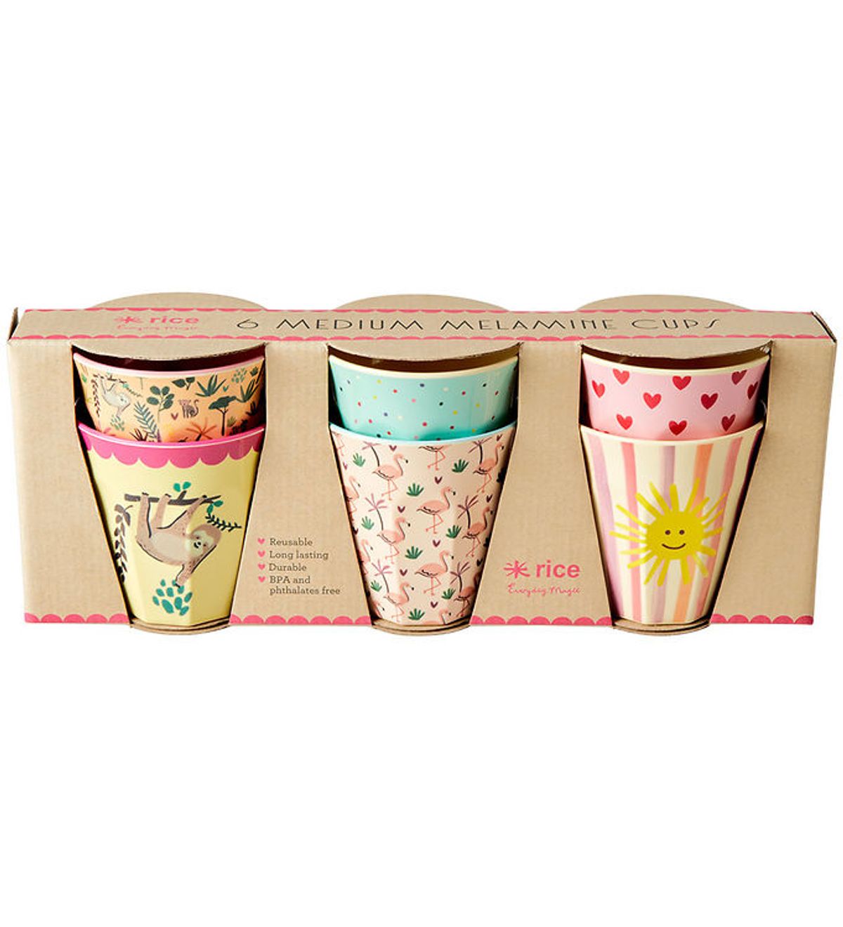 Rice Kopper - Melamin - 6 stk. - 250 ml - Pink/Funky Prints