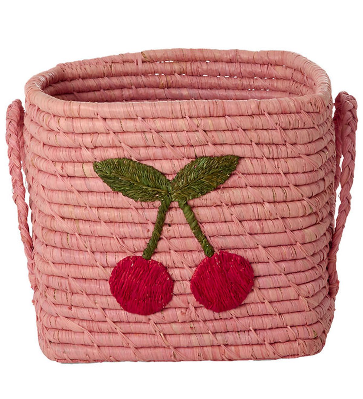 Rice Opbevaringskurv - Raffia/Søgræs - 20x20 cm - Pink/Kirsebær