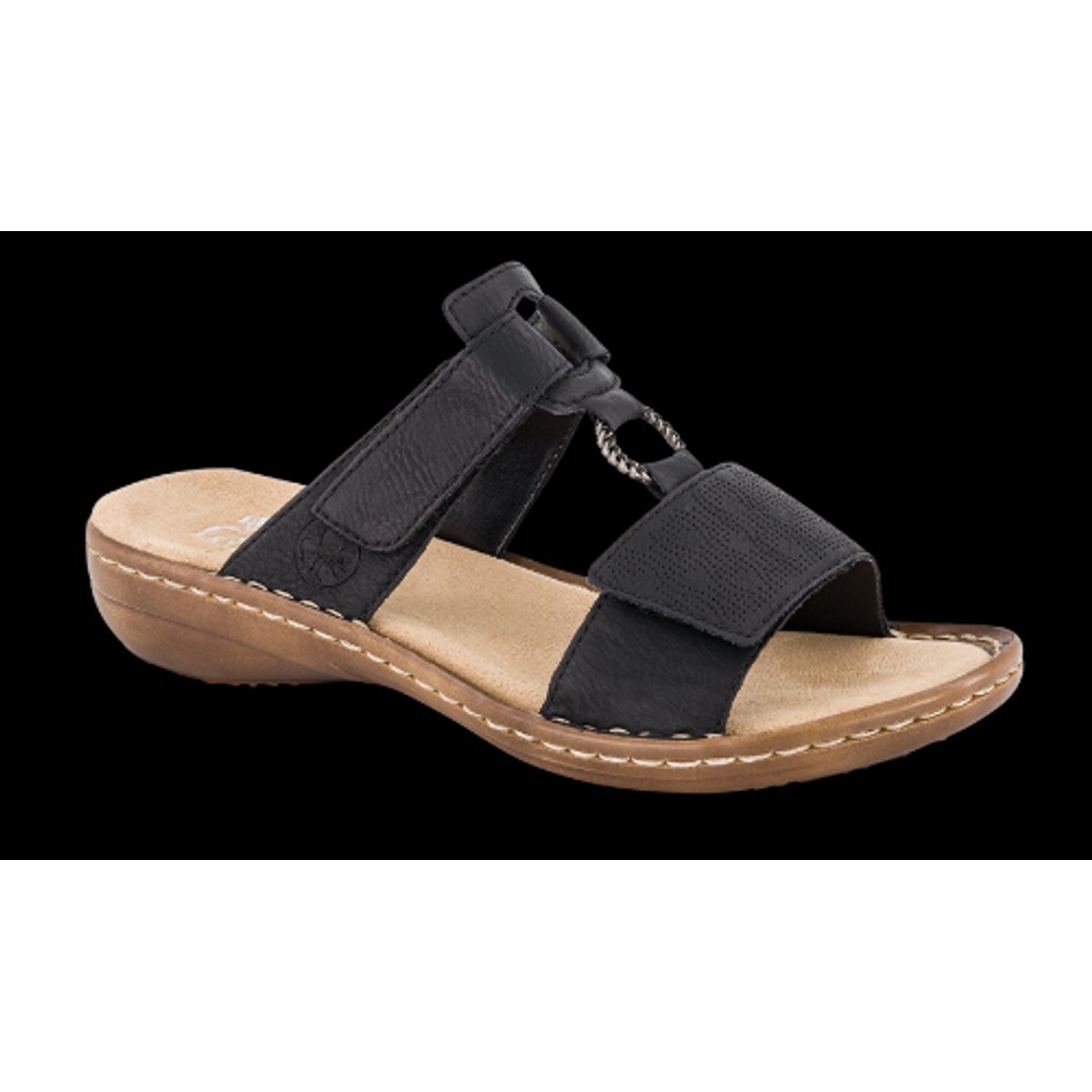 Rieker - Slippers med velcro, 44-0341 - Sort - 38