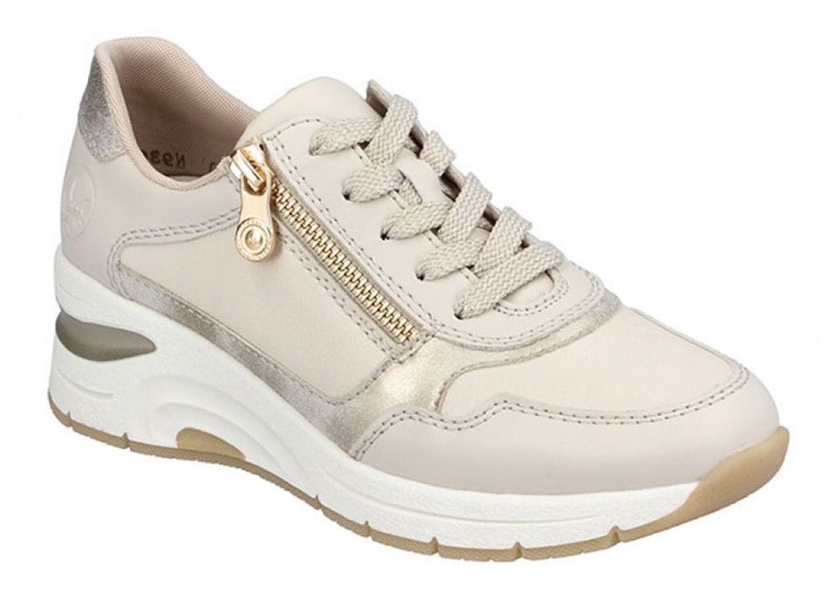 Rieker - Sneaker m/kilehæl, 23-0554 - Beige m/gulddetaljer - 42