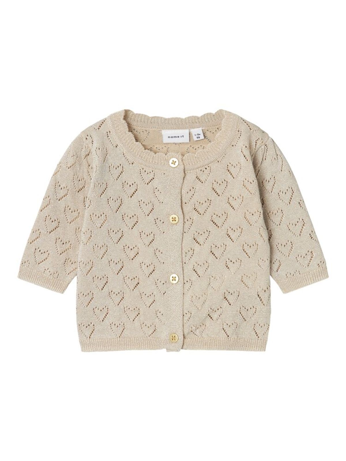 Riglitter langærmet strik cardigan - FROSTED ALMOND - 62