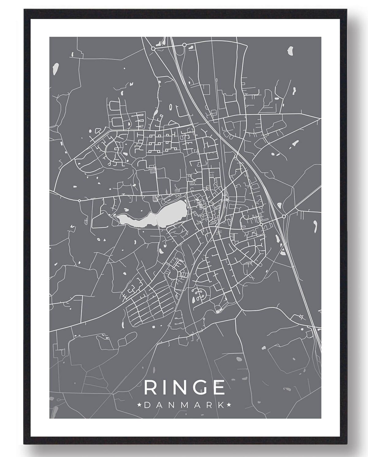 Ringe by plakat - grå (Størrelse: L - 50x70cm (B2))