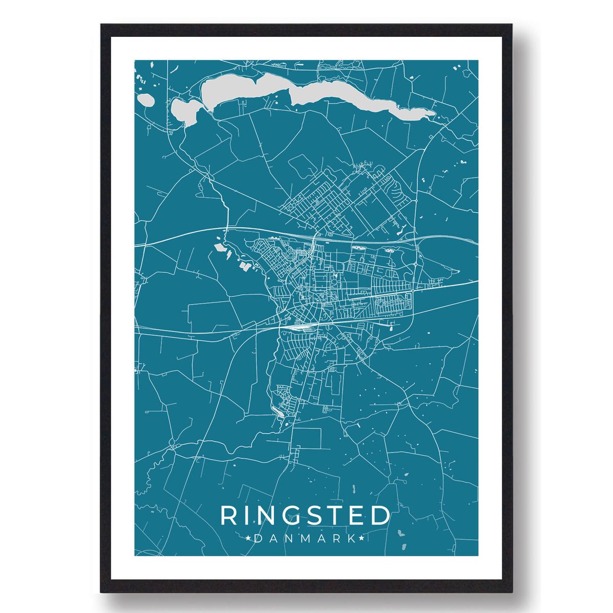 Ringsted by plakat - blå (Størrelse: XS - 15x21cm (A5))