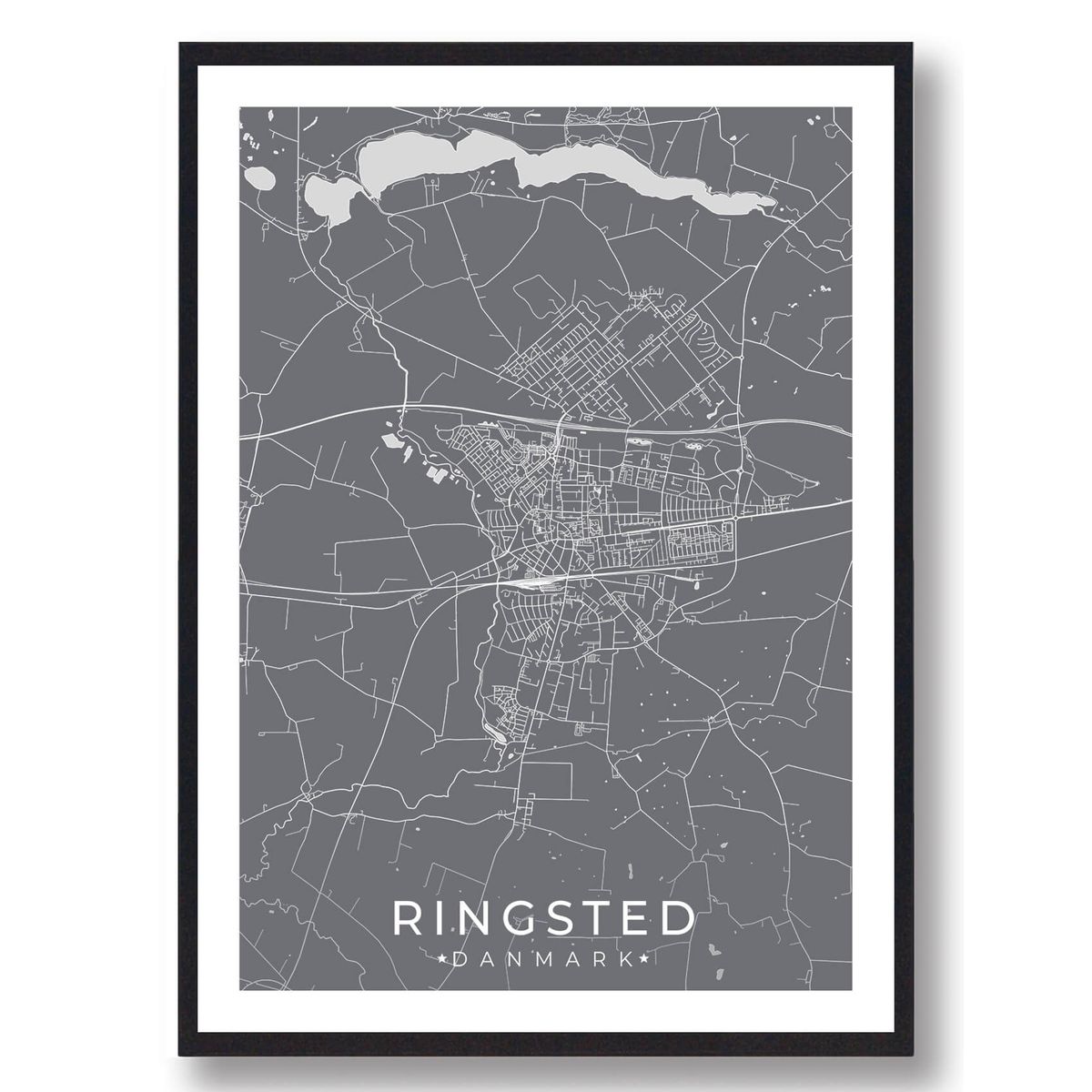 Ringsted by plakat - grå (Størrelse: M - 30x40cm)