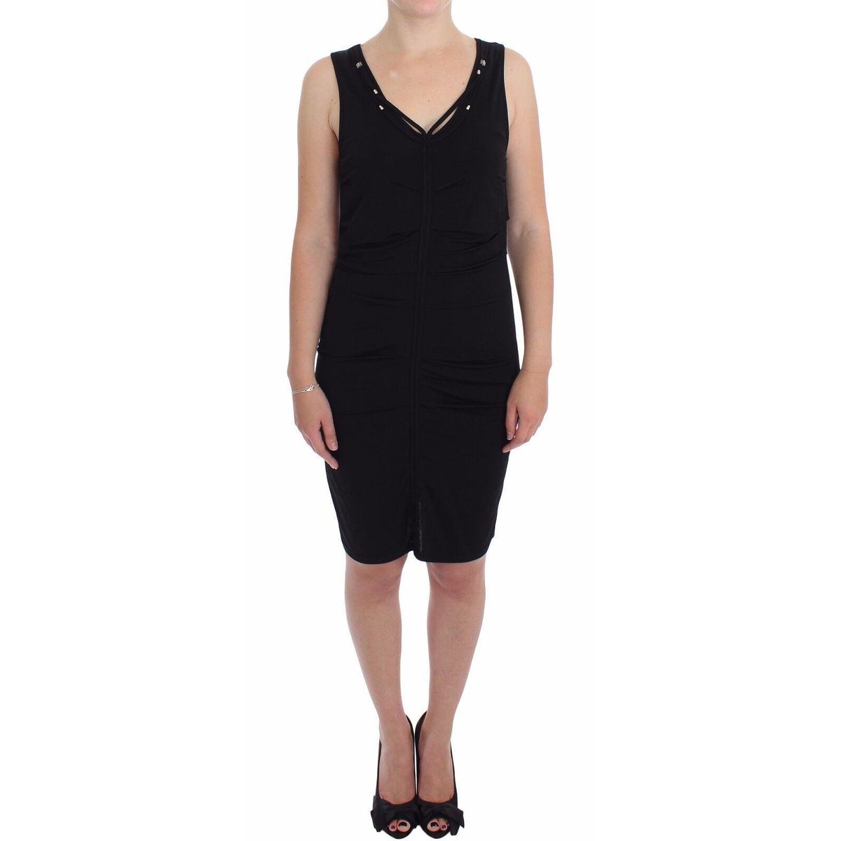 Roccobarocco Elegant Black Sheath Jersey Knee-Length Dress