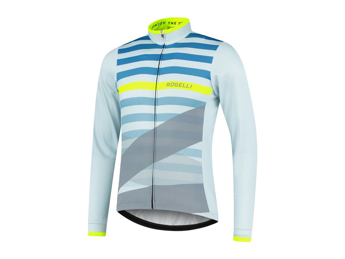 Rogelli Stripe - Cykeltrøje - Lange ærmer - Grå grøn gul - Str. 2XL