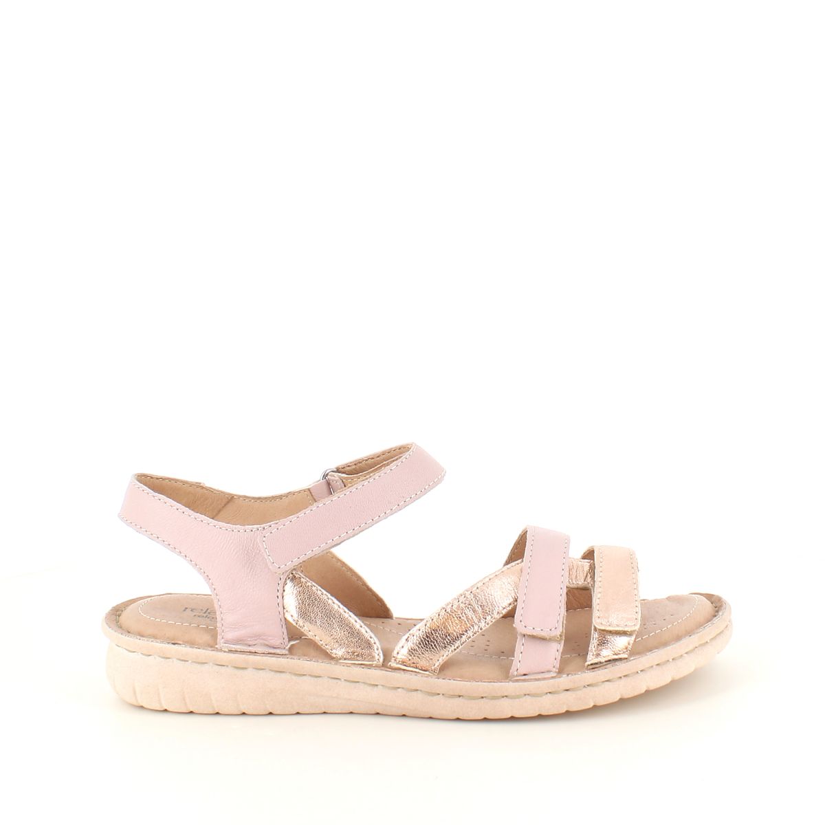 Rosa skindsandal med tre remme og rosegold detaljer fra Relaxshoe - 37