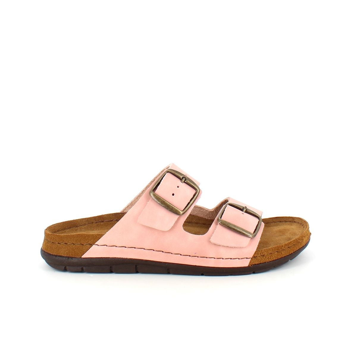 Rosa slip-in sandal i skind med brede remme - 38