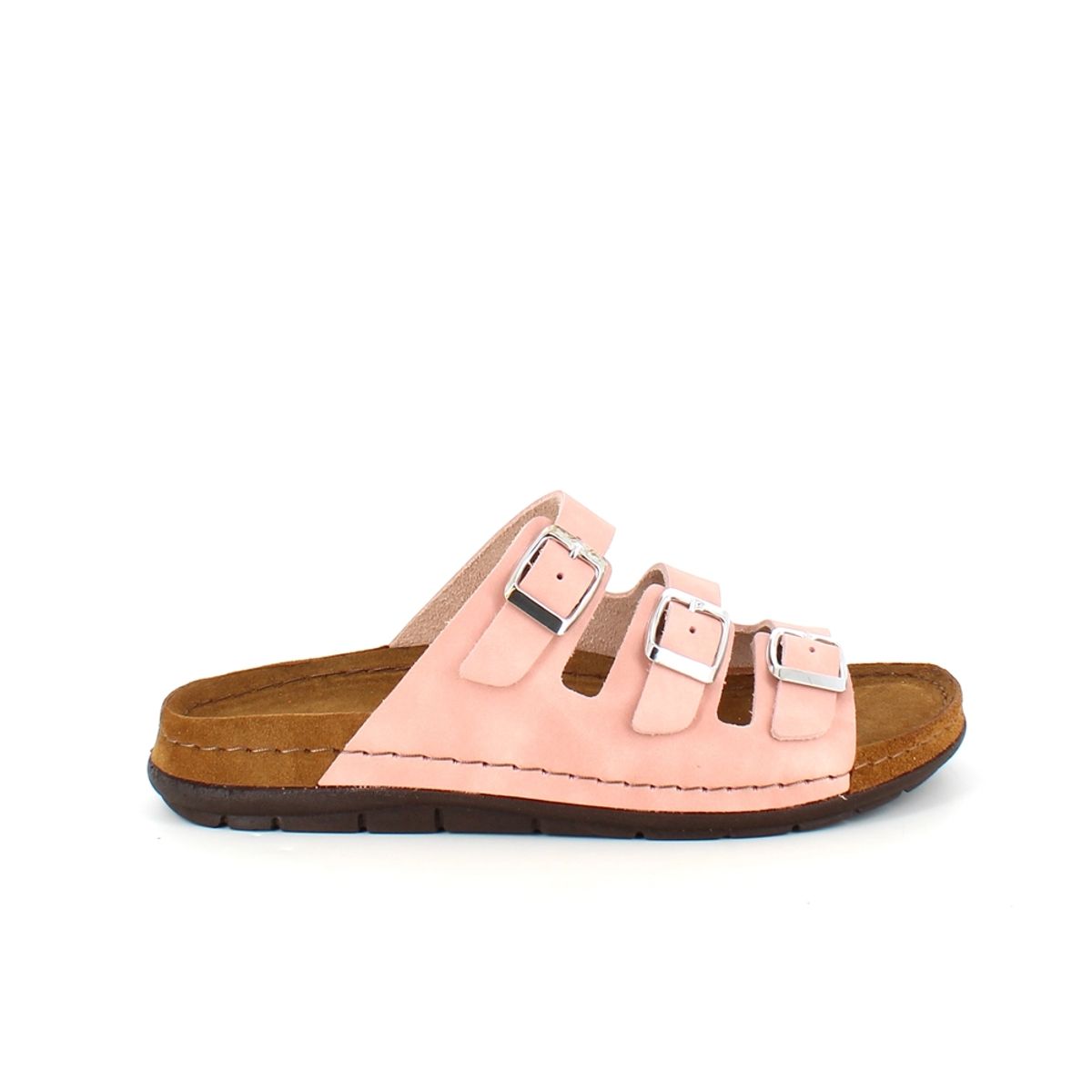 Rosa slip-in sandal i skind med smalle remme - 37