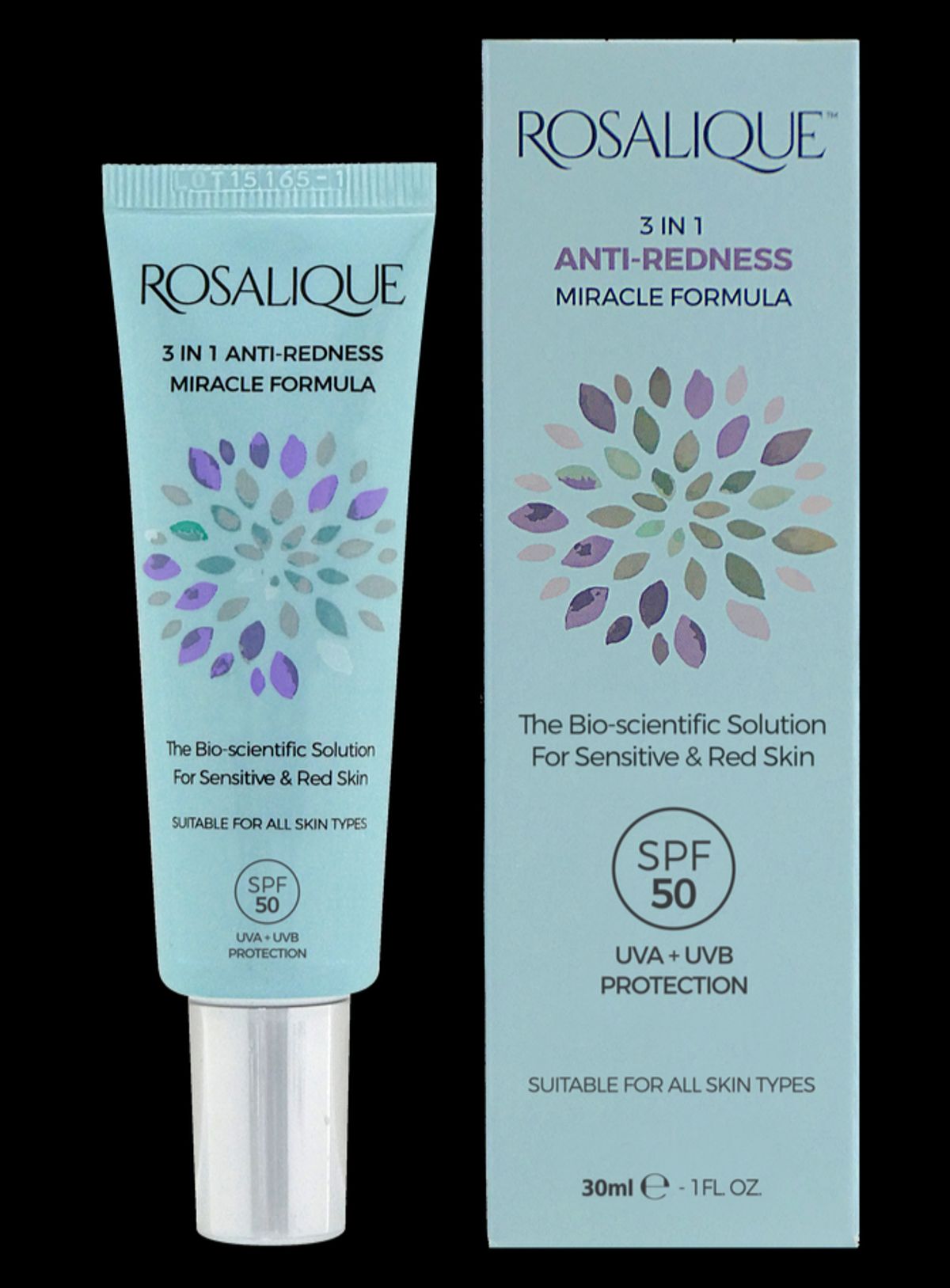 Rosalique 3 i 1 anti-rødme creme med SPF50, 30ml.