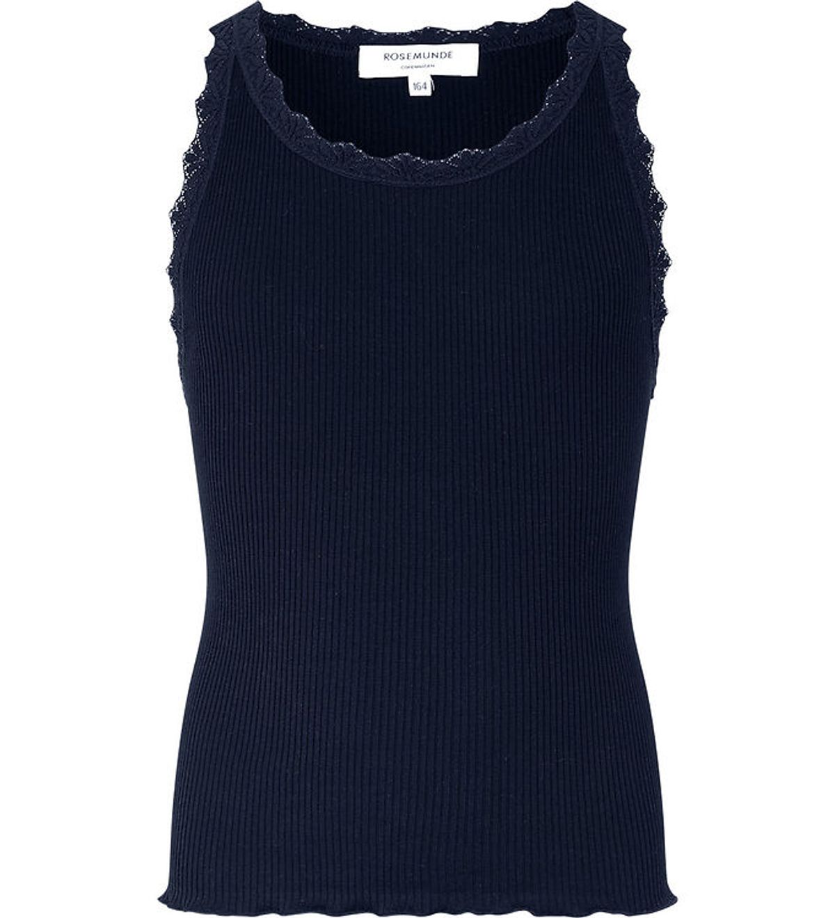 Rosemunde Top - Silke/Bomuld - Rib - Navy m. Blonder