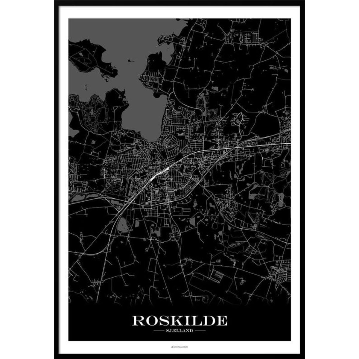 Roskilde bykort plakat med sort baggrund