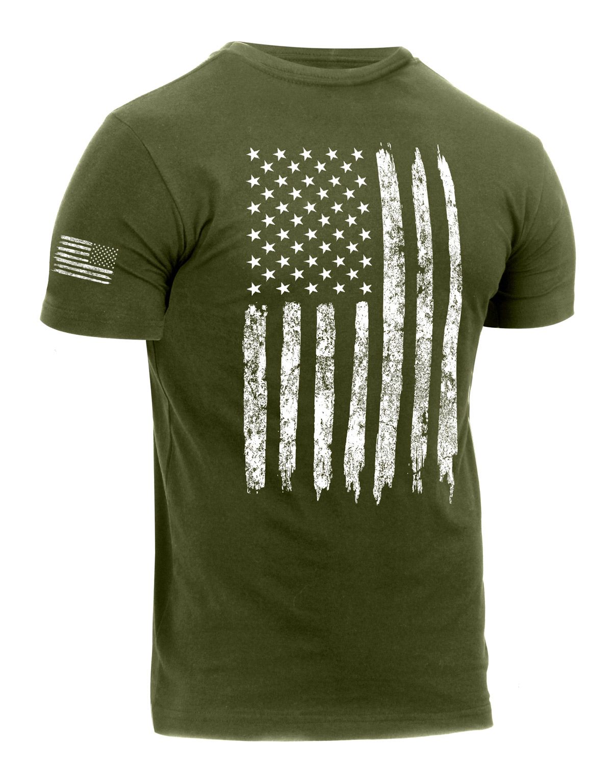 Rothco T-Shirt Distressed US Flag Oliven