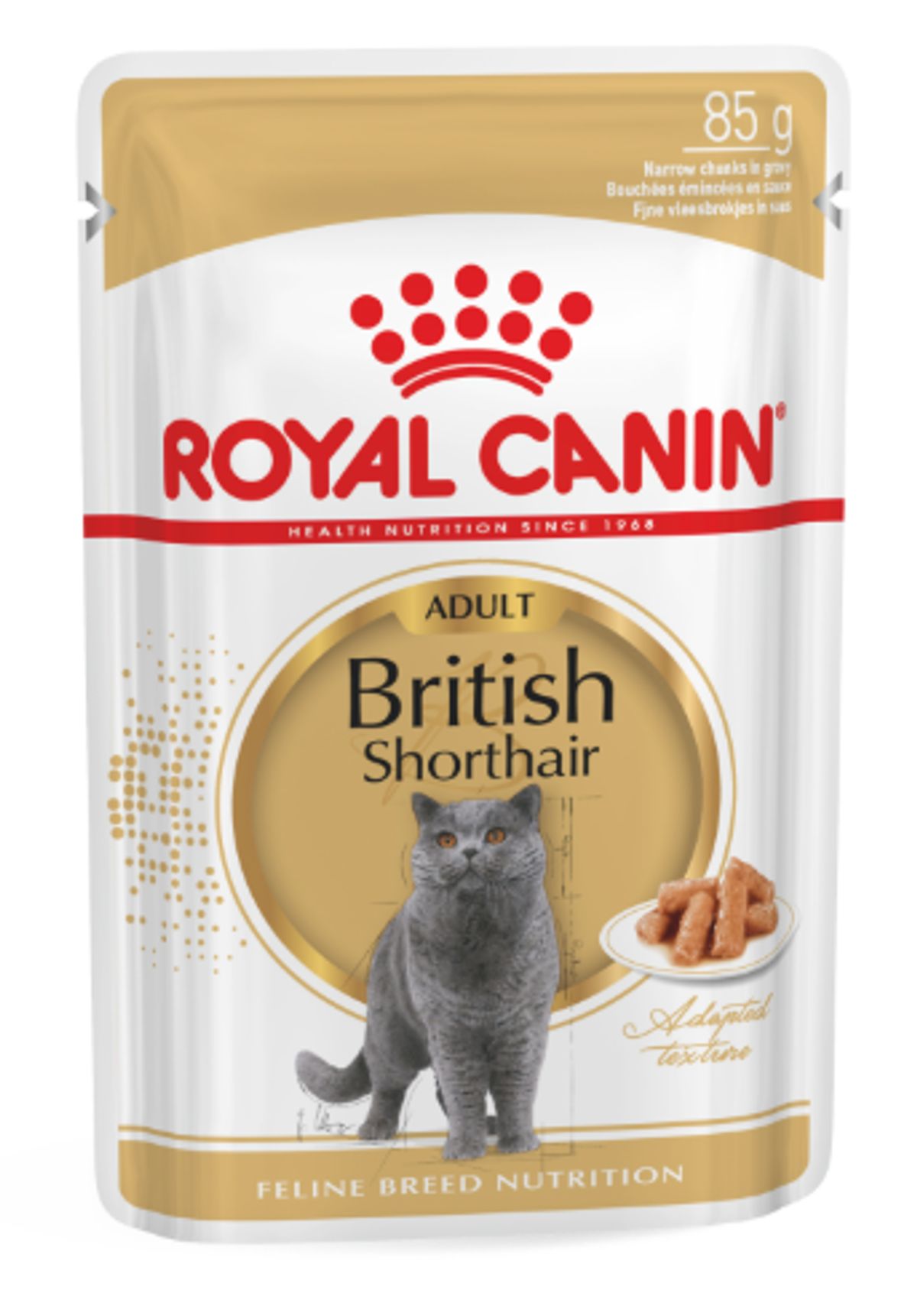 Royal Canin British Shorthair Gravy. Tynde bidder i sovs. Vådfoder. Til katte over 1 år. 12 ps. á 85 g.