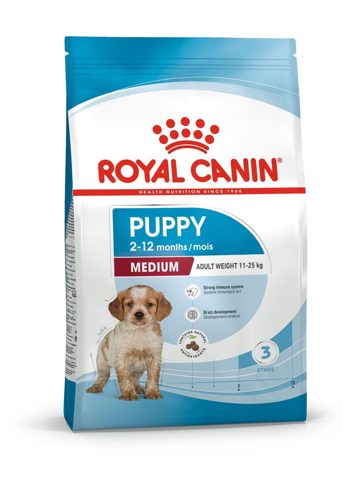 Royal Canin Medium Puppy. Fra 2 til 12 måneder. Voksenvægt 11-25 kg. hund.