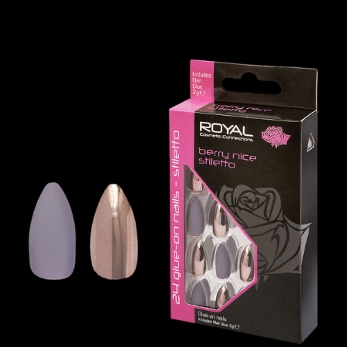 Royal Kunstige Negle Berry Nice Stiletto - 24 stk